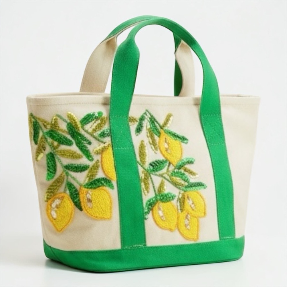 America & Beyond Lemon Embroidered Mini Canvas Tote NWT - Picture 3 of 7